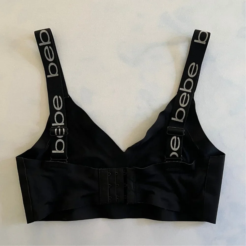 Bebe Logo Black Spandex Sports Bra - Picture 2 of 7